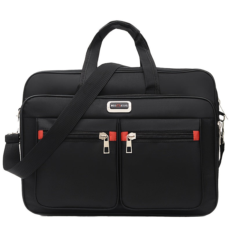 Men's multi-functional business briefcase with casual satchel & crossbody options, large capacity, durable fabric material with polyester lining, multiple pockets for business & casual use