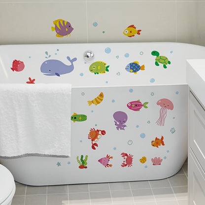 6 non-slip bathtub stickers with underwater animal patterns, frosted for bathroom safety.