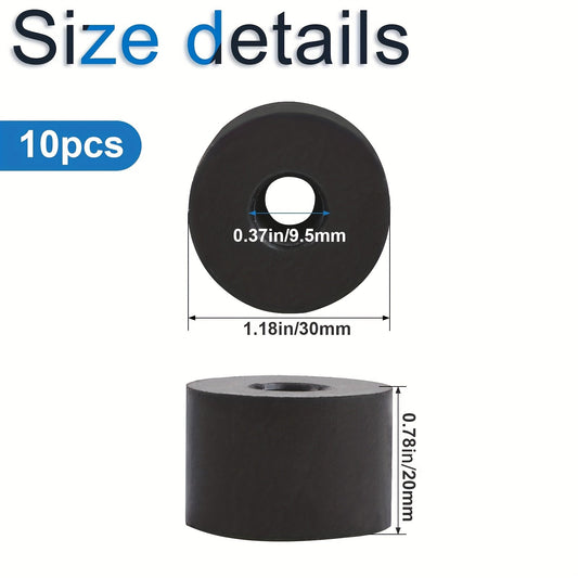 Set of 10 Black Neoprene Rubber Washers - 3/4" Thickness, Versatile Spacers for Home and Office Applications