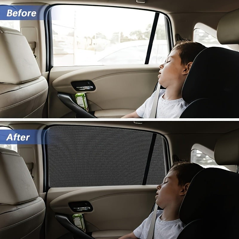 Universal Fit Car Sun Shade Set with 4 pieces, easy installation with hook & loop closure, designed for left side location, made of durable material for cool interior and privacy protection.