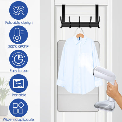 The GUIJZSLTRG Portable Folding Ironing Mat is designed for convenience and efficiency. This mat is heat resistant up to 392°F, waterproof, and anti-scratch, making it perfect for all your ironing needs. It also features an over-the-door hanging option