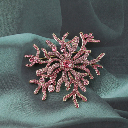 Vintage-inspired Coral Brooch with Simulated Pink Rhinestones in an Irregular Flower Shape, Perfect for Women who appreciate Elegant Luxury and Unique Fashion Accessories.