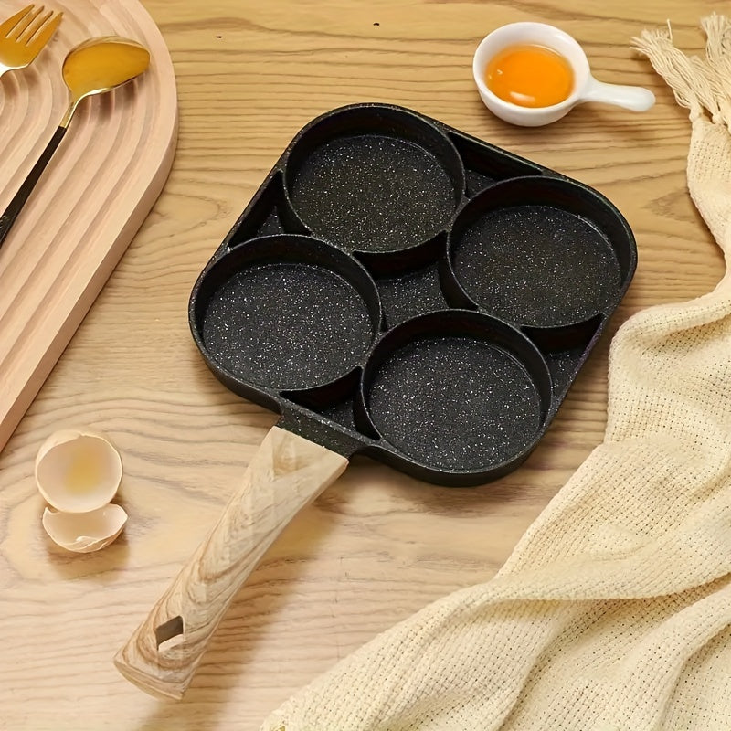 Versatile Breakfast Cooking Pan Set: Includes One Non-Stick Egg Frying Pan, Egg Burger Maker Pan, Four-Burner Split Grill Skillet, and Non-Stick Omelette Pan for Eggs, Bacon, and Burgers