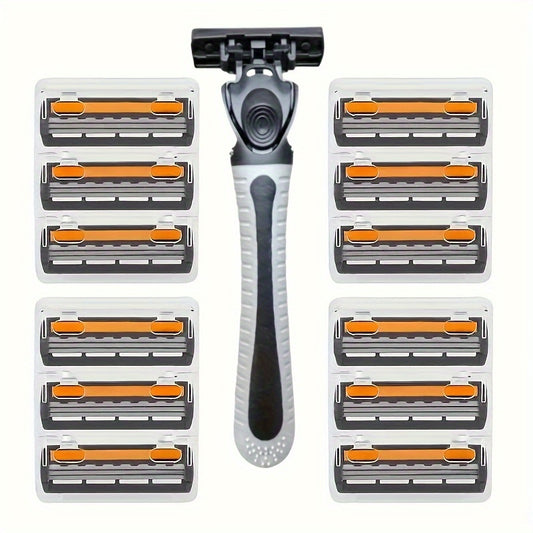 Traditional 3-layer stainless steel safety razor set with comfort shield, non-slip grip, holder, replacement blades for a vintage wet shave experience.