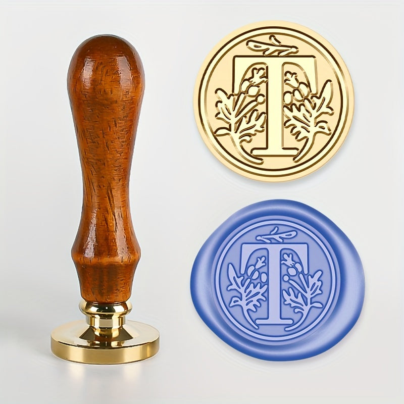 1 set of a 26-letter series Wax Seal Stamp with a Retro Wood Handle and Brass Head for various uses such as Thanksgiving Cards, Envelopes, Gift Wrapping, and Wedding Invitations featuring a