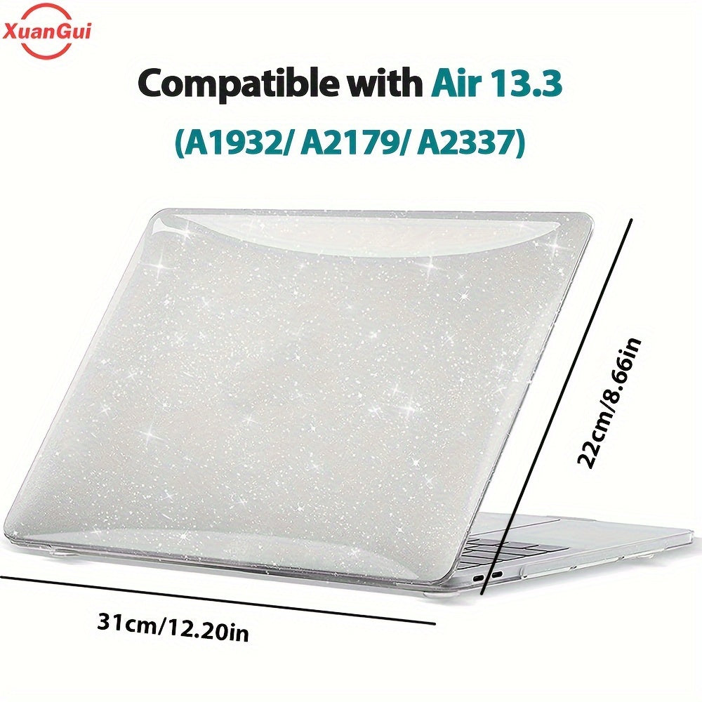 Glitter star protective case for various MacBook models, waterproof hard shell with non-slip foot pad, scratch and dust resistant.