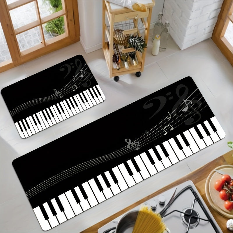 Piano Key Kitchen Floor Mat, Non-Slip and Oil-Proof with Flannel Softness, Waterproof and Dirt-Resistant. Machine Washable for Easy Cleaning. Perfect for Entrances, Kitchen, Living Room, Laundry, Bathroom. Decorative and Water-Absorbing Mat.