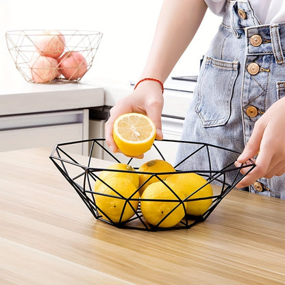 Stylish Black Wire Fruit Basket - Nordic Style, Durable Iron Art Design with Mesh for Freshness, Ideal for Kitchen & Living Room Decor, Space-Saving Stackable Bowl