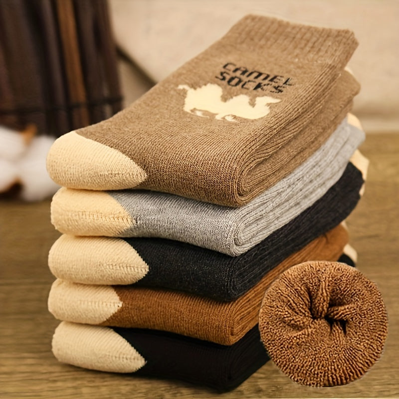 5 Pairs of Men's Patterned Crew Socks for Winter Outdoor Activities