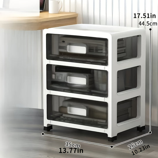 Assembly Required Transparent Plastic Storage Cabinet with Casters for Office File and Supplies Organization Under-Desk.