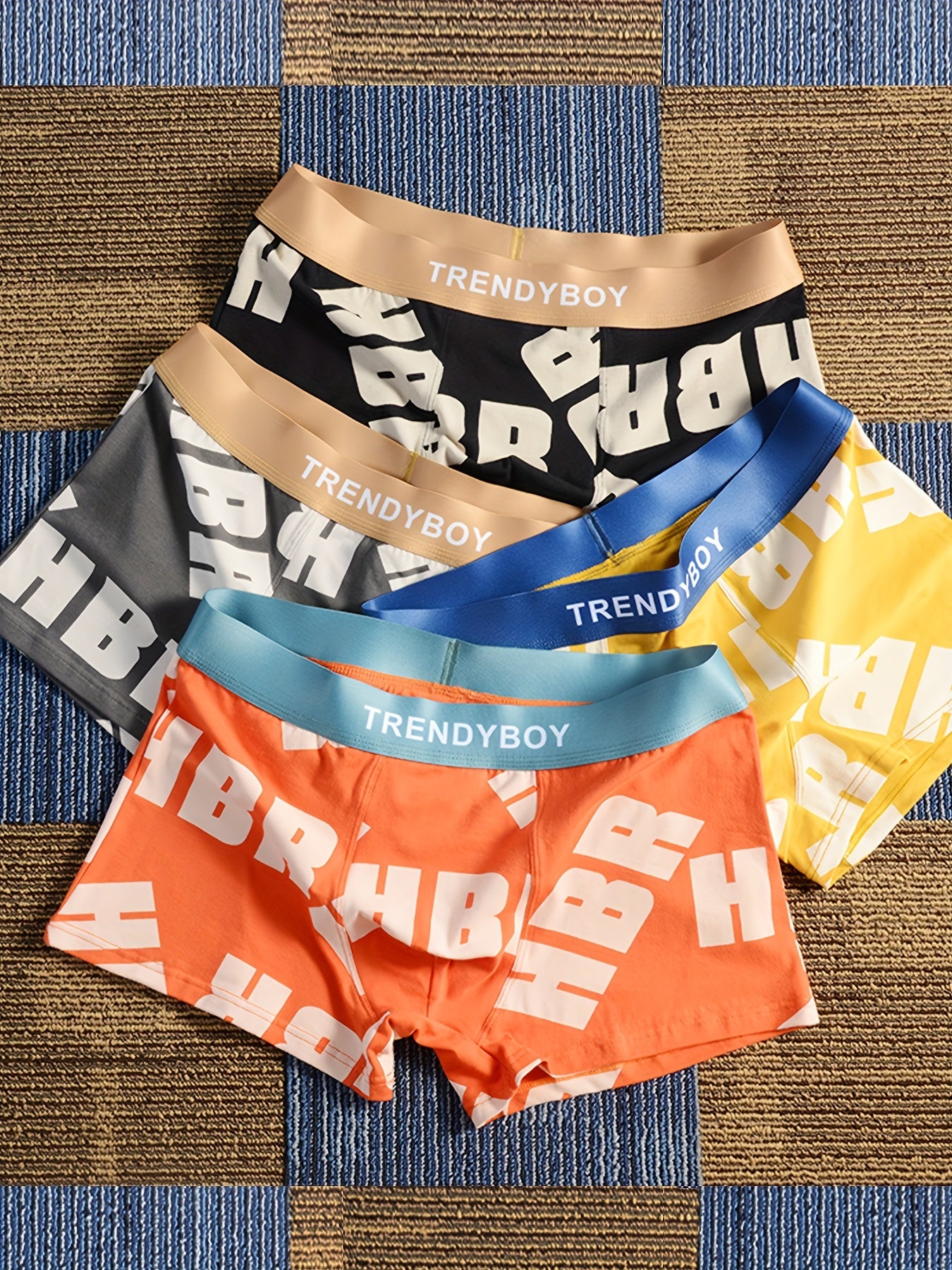 3 TrendyBoy Men's Cotton Boxer Briefs with Elastic Waistband, Random Colors, "HBR" Print Design, Comfort Fit.