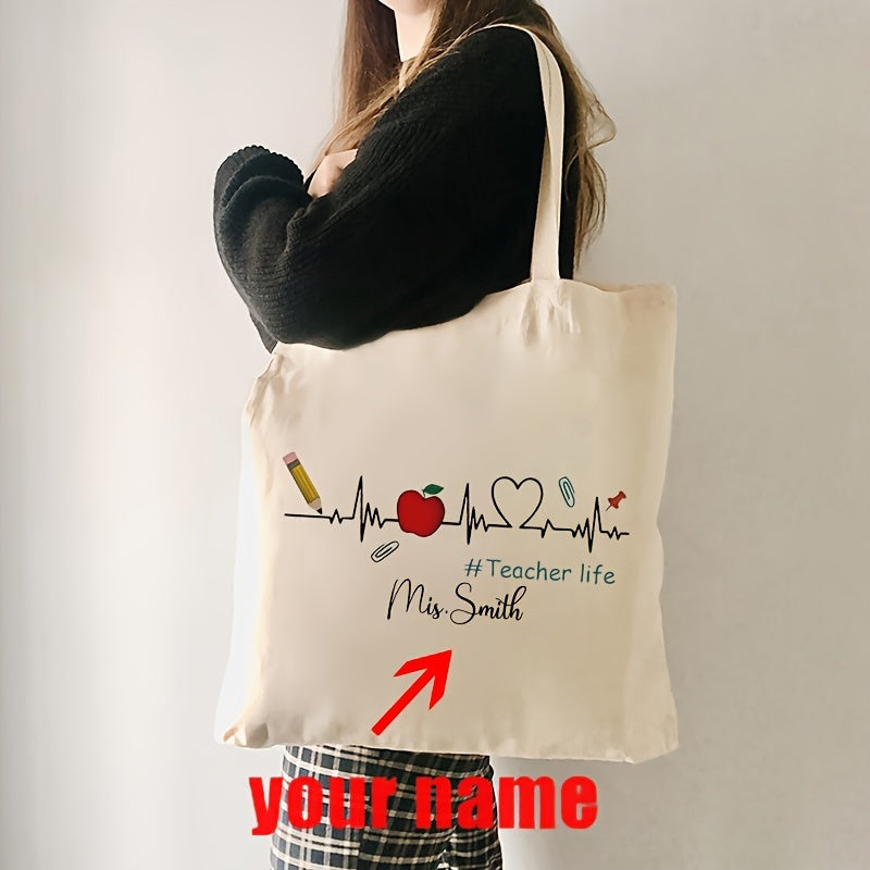 Customize your own canvas tote bag with your name for a unique and practical accessory perfect for teacher life. This shoulder bag is ideal for shopping, traveling, and everyday use, making it the best gift for teachers.