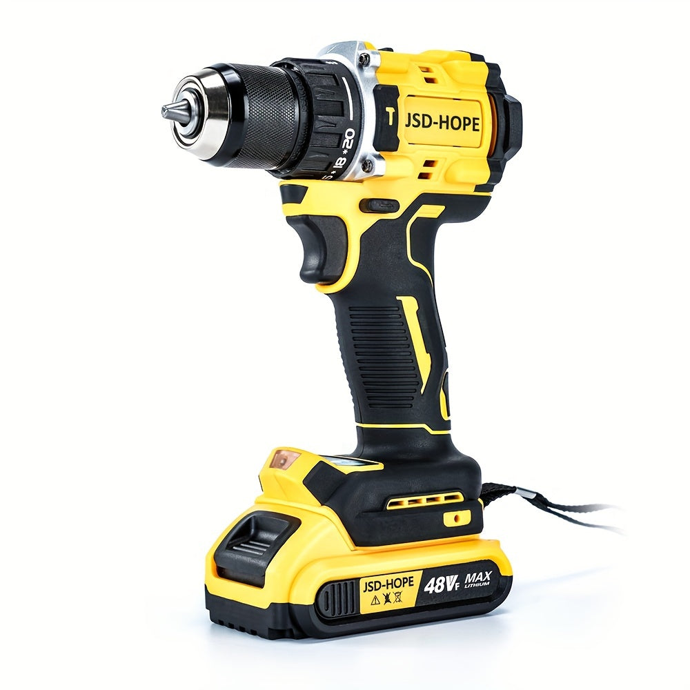 JSD-HOPE 21V-240V Cordless Impact Drill & Driver Kit for home DIY projects, with T-Wrench and Hex Shaft. Rechargeable lithium electric screwdriver made of PE material.