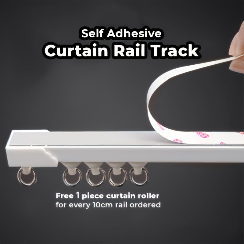 Convenient Self-Adhesive Curtain Track Set - Available in 1m, 1.4m, and 2m Lengths, Complete with 10 Additional Rollers & Stoppers - Ideal for Bay Windows, Doors, and Cabinets | Made from Long-lasting ABS Material