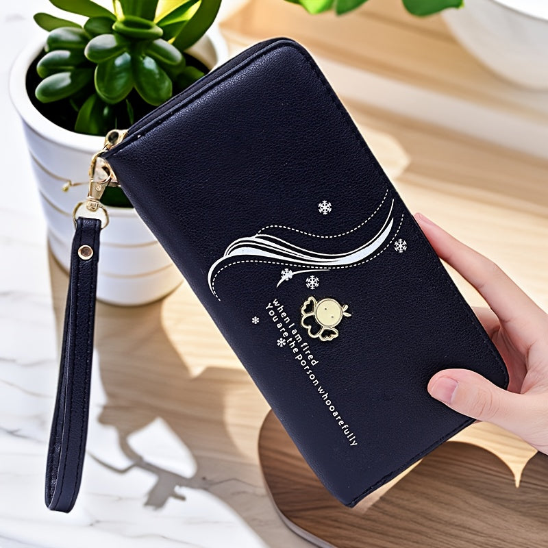 Women's long zipper wallet with phone holder, clutch, card & coin purse, stylish design.