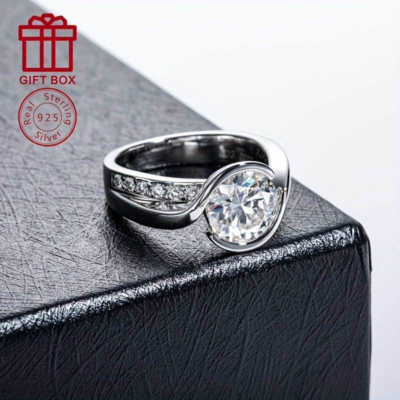 This elegant women's ring features a 9.0mm half-set moissanite stone, surrounded by 3CT accent stones totaling approximately 0.027CT each. Made from 925 silvery metal, the ring weighs approximately 6.2g and is perfect for weddings, engagements