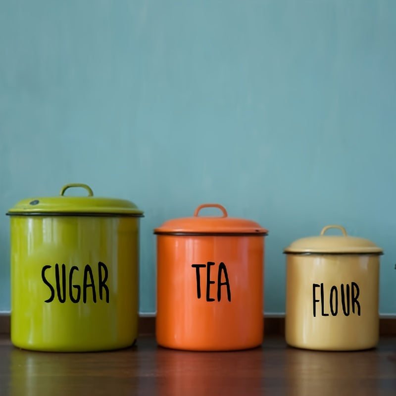 Set of 4 brown cup stickers for labeling sugar, coffee, tea, and powder in the kitchen. Made of vinyl decals for walls.