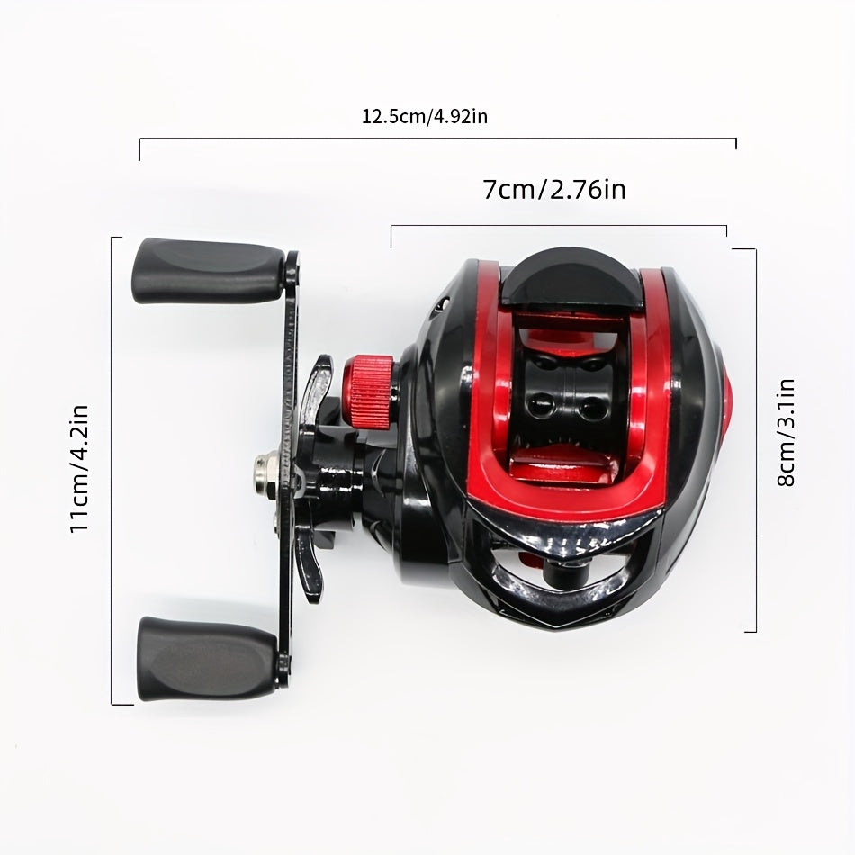 High-Strength BR Black & Red Baitcasting Fishing Reel - lightweight design, durable nylon body with metal spool, versatile for freshwater & saltwater fishing.