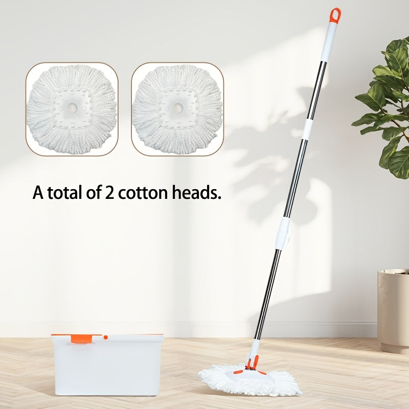 Stainless Steel and PP 360-Degree Rotating Mop and Bucket Set for Hands-Free Cleaning. Can be Used for Dry or Wet Cleaning in Bedroom, Bathroom, Kitchen, or Living Room. Easy to Change Head and Efficient Water Draining.