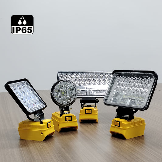 Cordless LED Work Light with multiple brightness options and USB charging ports, suitable for outdoor, camping, car repair, emergencies, and job sites. (Battery not included)