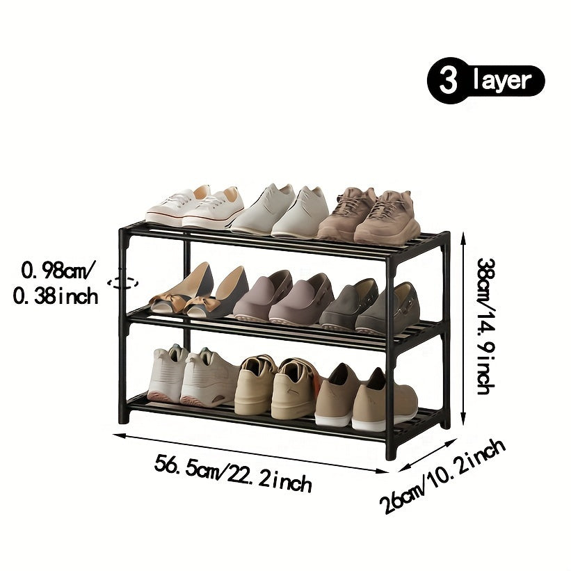 Durable Black Multi-Layer Shoe Rack with Sleek Design - Stackable and Versatile for Entryway, Closet, Garage, or Bedroom Storage