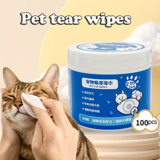 100 Pet Eye Cleaning Wipes - Gentle tear stain remover for Dogs and Cats