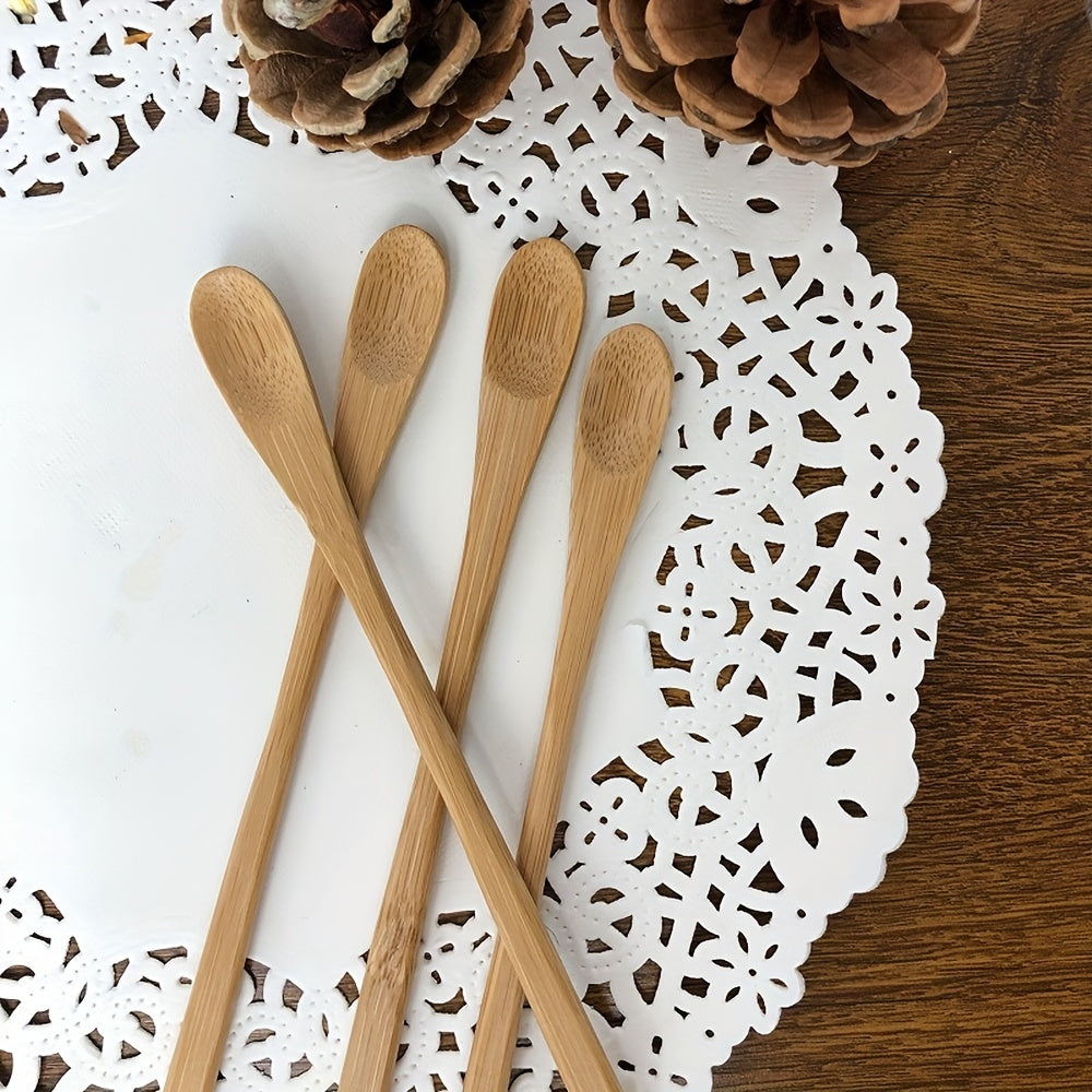 2pcs Wooden Jam Spoon with long handle, made of durable bamboo material for stirring, mixing and serving various ingredients.