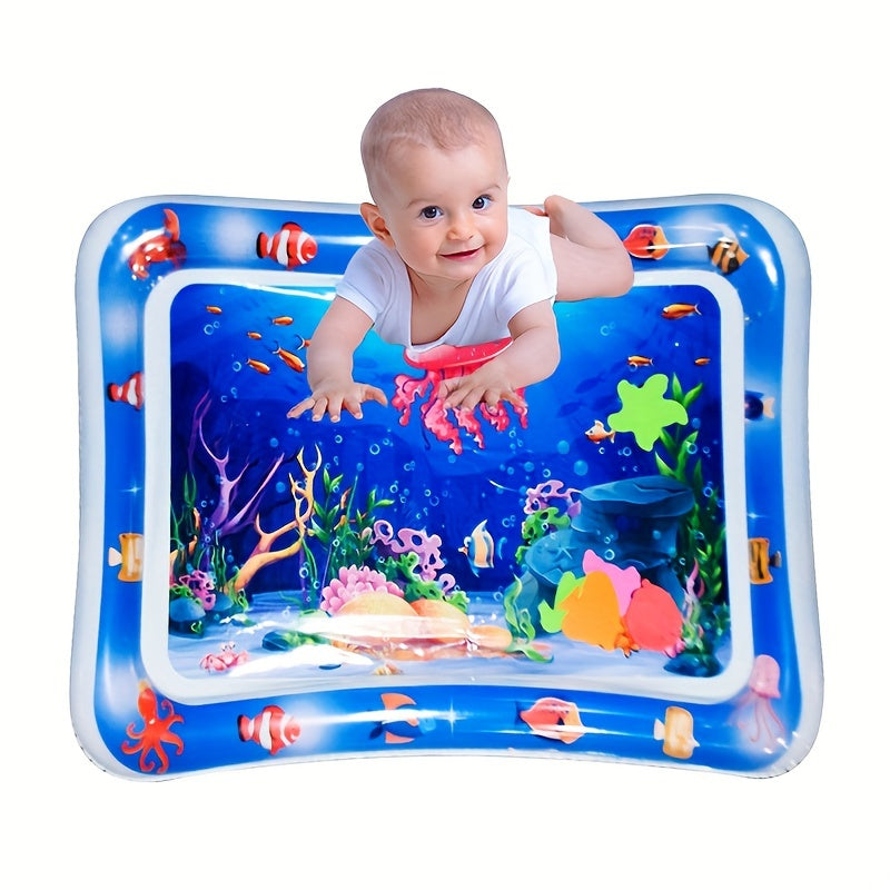 Inflatable Jellyfish Play Mat featuring underwater theme with sea creatures, promotes motor skills and interactive fun learning, made of durable PVC material.