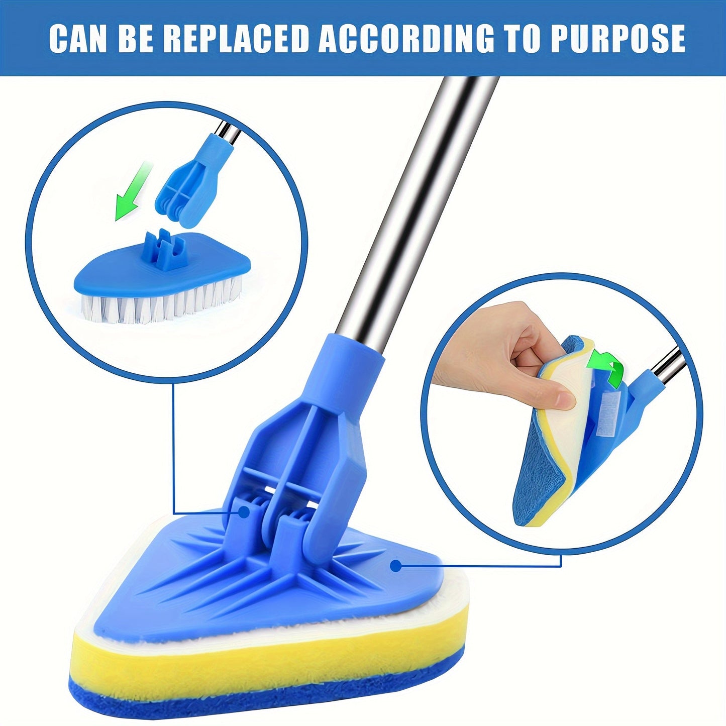 Home Cleaning Tool Set with Extendable Long Handle - Includes 4 Scrub Cleaning Brushes with Hard Bristle & Sponge Heads, Microfiber & Coral Velvet for Bathroom, Toilet, Bathtub, Kitchen, Walls, Windows - Lightweight and Detachable, Perfect for Shower