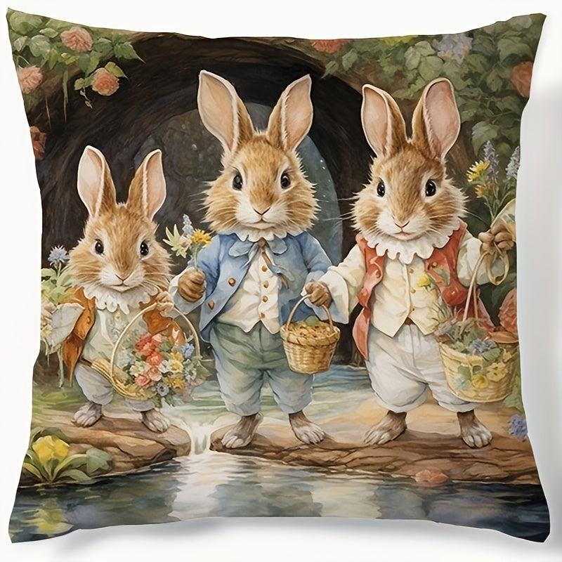 Cute rabbit cartoon printed polyester pillowcase for home, office, car, or bedroom decoration. (No pillow core included)