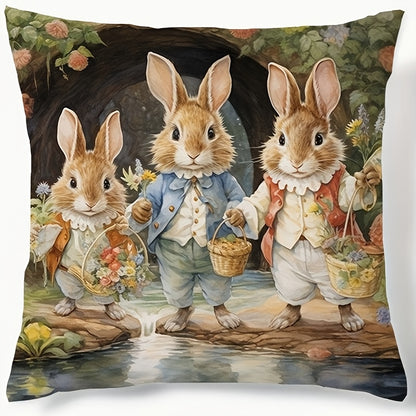 Cute rabbit cartoon printed polyester pillowcase for home, office, car, or bedroom decoration. (No pillow core included)