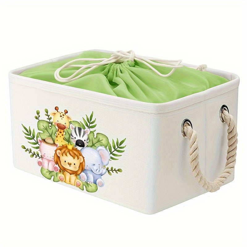 Rectangular Storage Basket with Drawstring Closure - Foldable Fabric Organizer for Toys, Laundry, and Gifts - Stands under 68.58cm tall