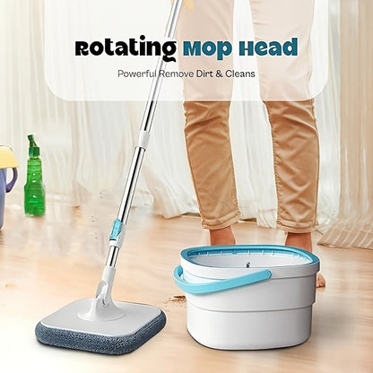 The Spin Mop and Bucket Kit includes a mop and bucket with wringer set that automatically separates dirty and clean water. It comes with 4 microfiber mop pads and is suitable for use on wooden floors, tile floors, marble, and windows.