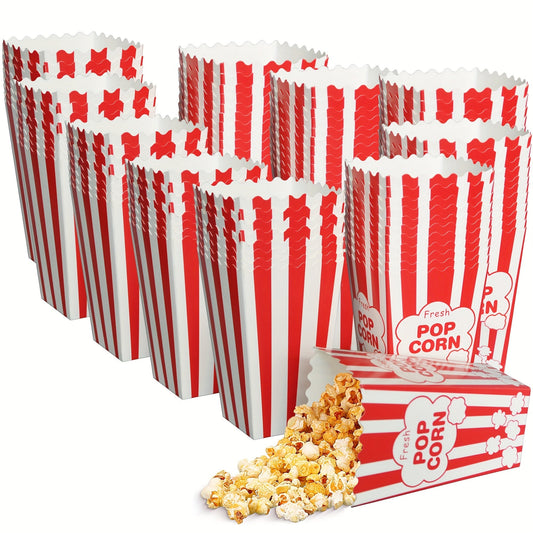 100 Disposable Red and White Popcorn Boxes - 2.27oz, Ideal for Movie Theaters, Home Use, or Carnival Parties - 250gsm Quality