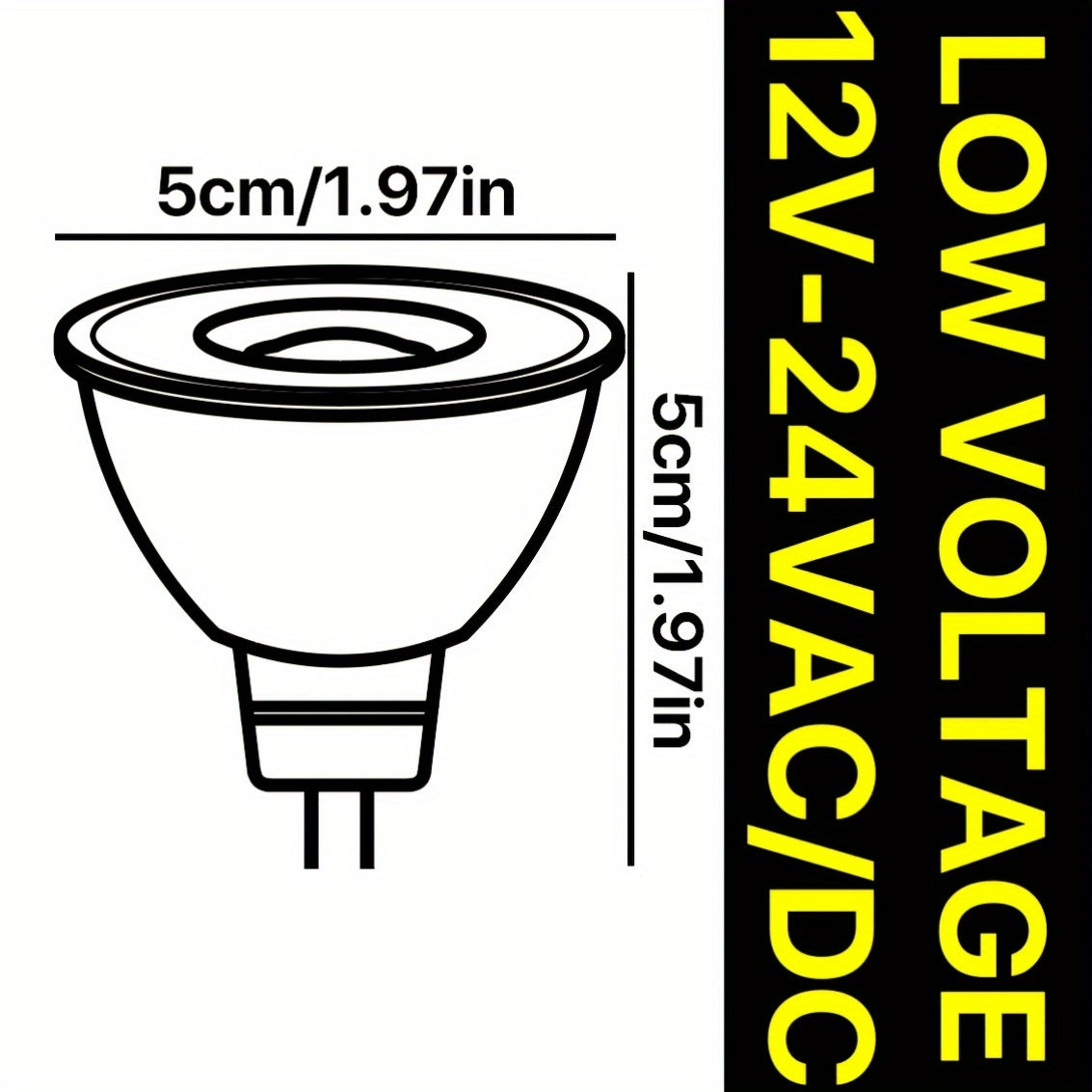 6 and 12 packs of MR16 LED bulbs with 5W GU5.3 non-dimmable spotlight bulb suitable for 12V-24V AC/DC low voltage. Ideal for landscape, cabin, boat, and yacht use.