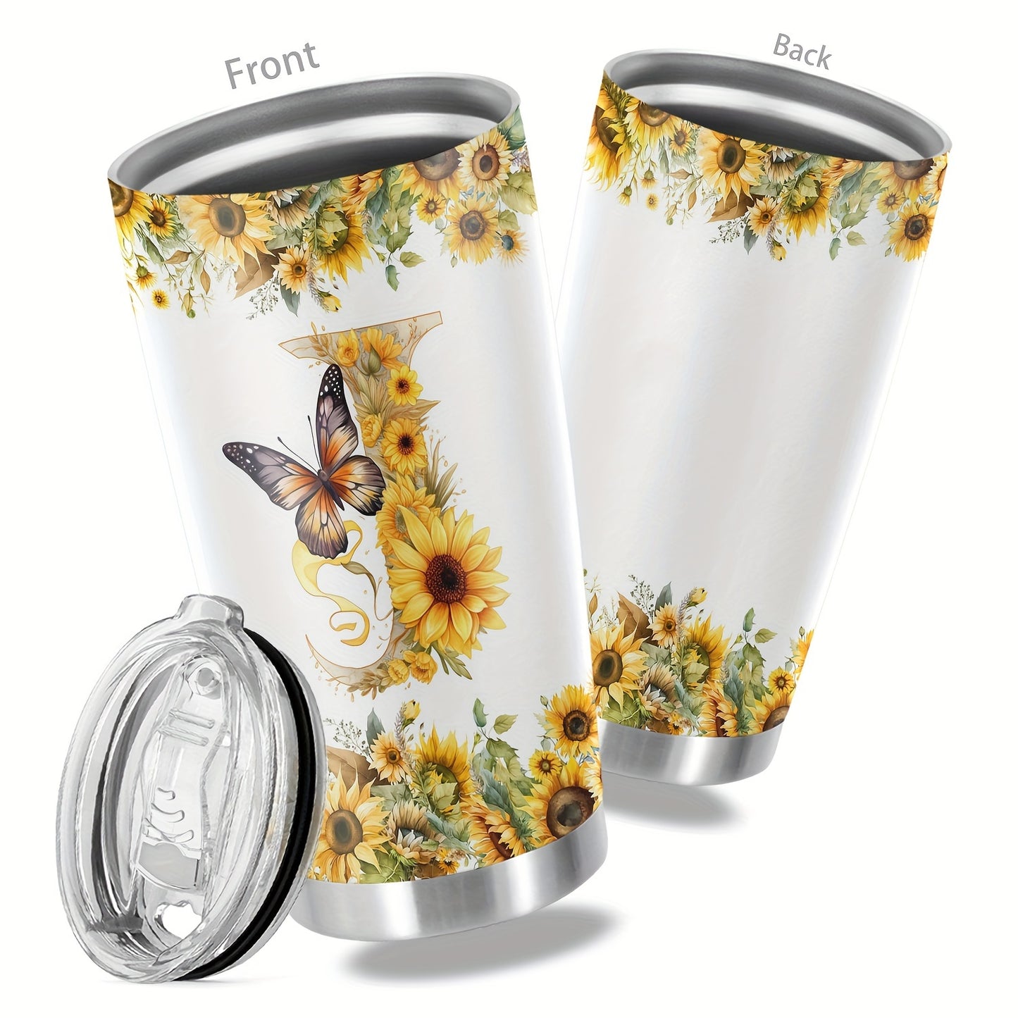 20oz Floral Initials Travel Mug - Double-Walled Tumbler for Women - Ideal Gift for Various Occasions.