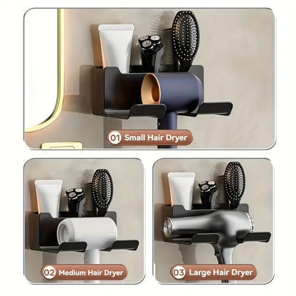 Wall-mounted hair dryer storage rack for home use without punching.