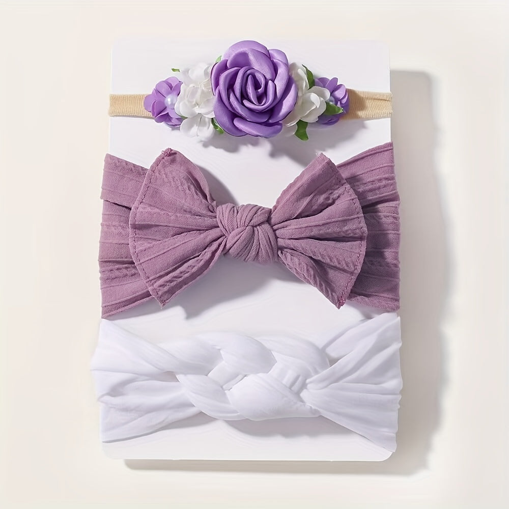 3 cute girl's nylon headbands perfect for styling hair.