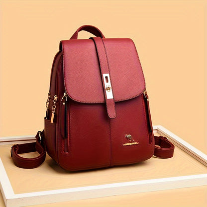 Women's spacious backpack with solid color and buckle design, perfect for outdoor activities and travel.