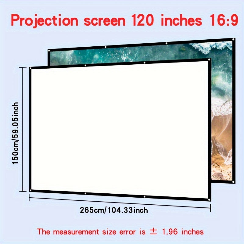 Two-sided projection screen with 4K resolution, available in various sizes for space-saving convenience. Easy to clean and can be ironed, suitable for bedrooms, living rooms, and large