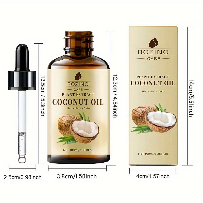 ROZINO Coconut Oil Hair Serum - 100ml/3.52fl. Oz, Plant Extract for Silky Smooth Shiny Hair, Lightweight Moisturizing Formula