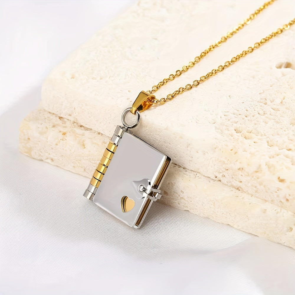 Stainless steel book pendant necklace for trendy couples.