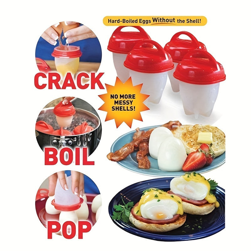 Set of 6 Red Silicone Egg Poachers - Non-Stick, Heat-Resistant, Shellless Hard Boiled Egg Cooking Cups with Lids, Ideal for Fast Breakfast Preparation, Poaching