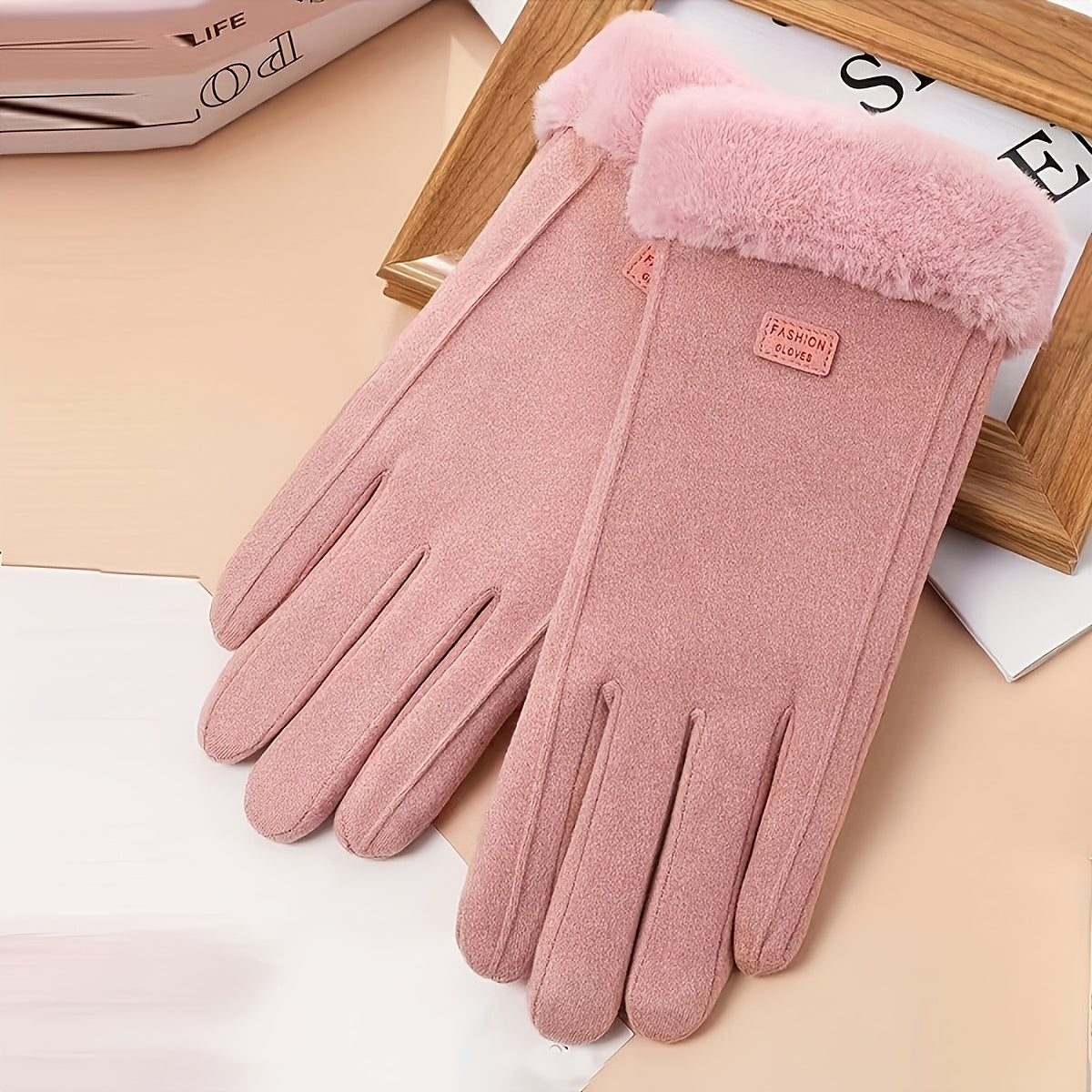 Stay warm and stylish with these cozy women's beige touchscreen gloves. Made with thick warm plush lining and full finger design, these winter gloves are crafted with knitted polyester material for ultimate comfort. The inelastic fit provides a snug