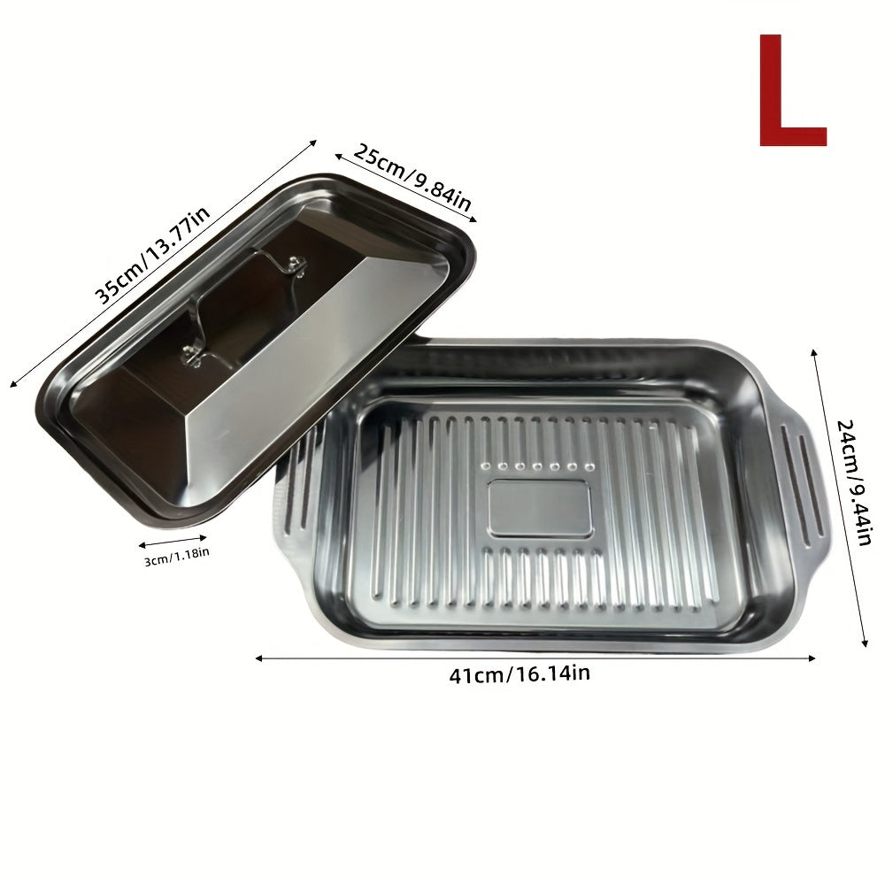 2 Piece Set of Nonstick Stainless Steel Roasting Pans with Lids - Heavy-Duty Rectangular Roaster for Various Uses, Including Baking, Grilling, Serving, and Heating. Perfect for Holiday and Special Events like Christmas, Halloween, Easter, and