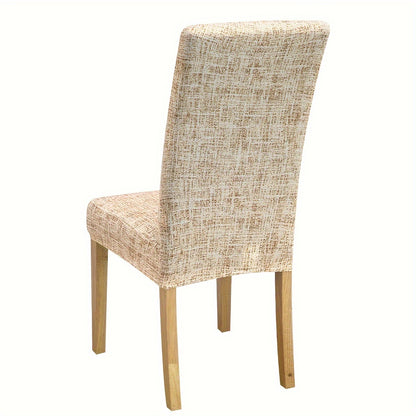 Set of 4/6 checkered light brown floral print chair covers for home decoration and furniture protection.