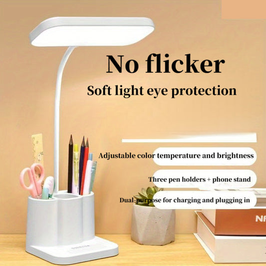 LED pen holder desk lamp with eye protection, ideal for university dorms and children's bedrooms.