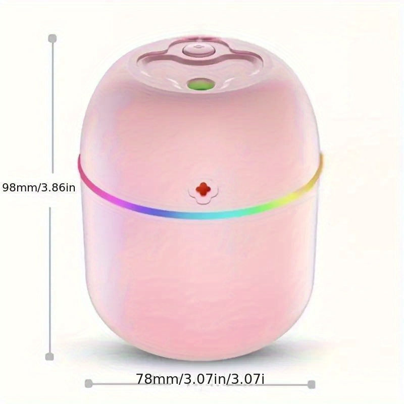 Portable USB aromatherapy humidifier with colorful lamp for bedroom, living room, office, and car. Operates at ≤36V without the need for batteries.