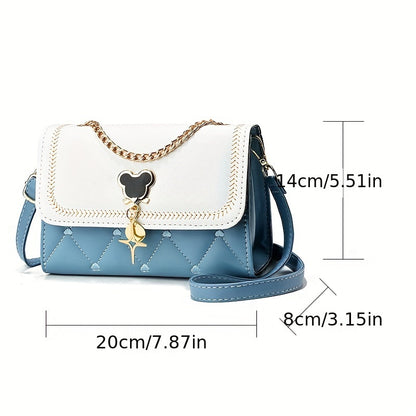 Women's Embroidered Fashion Crossbody Bag with Chain Decor.