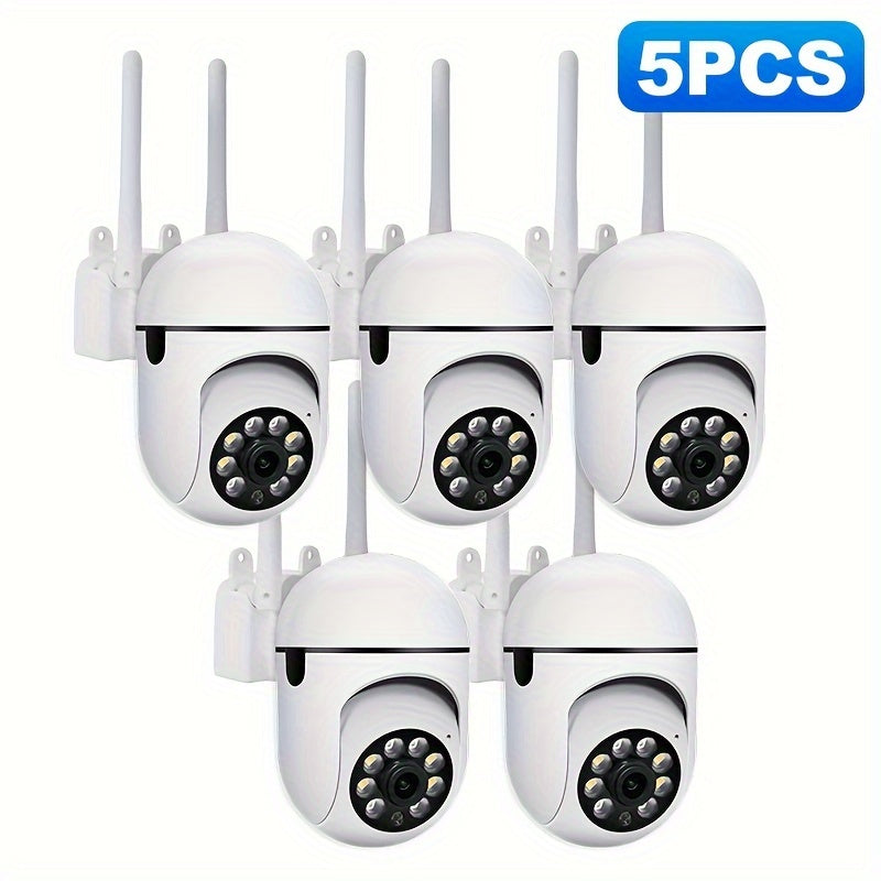 Wireless Security Camera System 5-Pack, Full HD 1080P, Round Night Vision Cameras with 355° Rotation, Two-Way Audio, Motion Detection, Smartphone Compatibility, USB Powered - Ideal for Home Monitoring of Elderly, Baby, and Pets